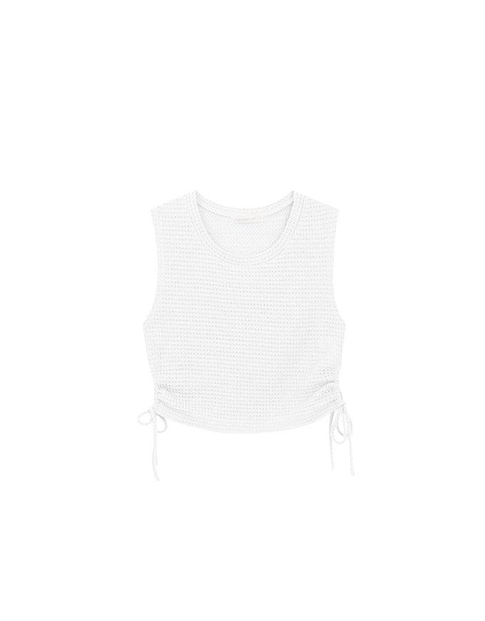 Waffle Knit Side Drawstring Tank Top