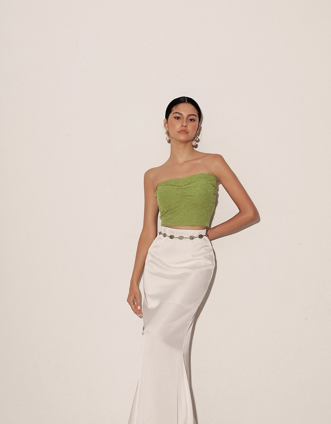Textured Strapless Ruched Padded Bandeau Top