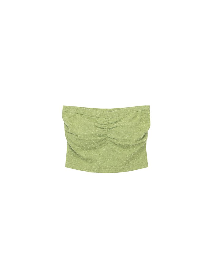 Textured Strapless Ruched Padded Bandeau Top