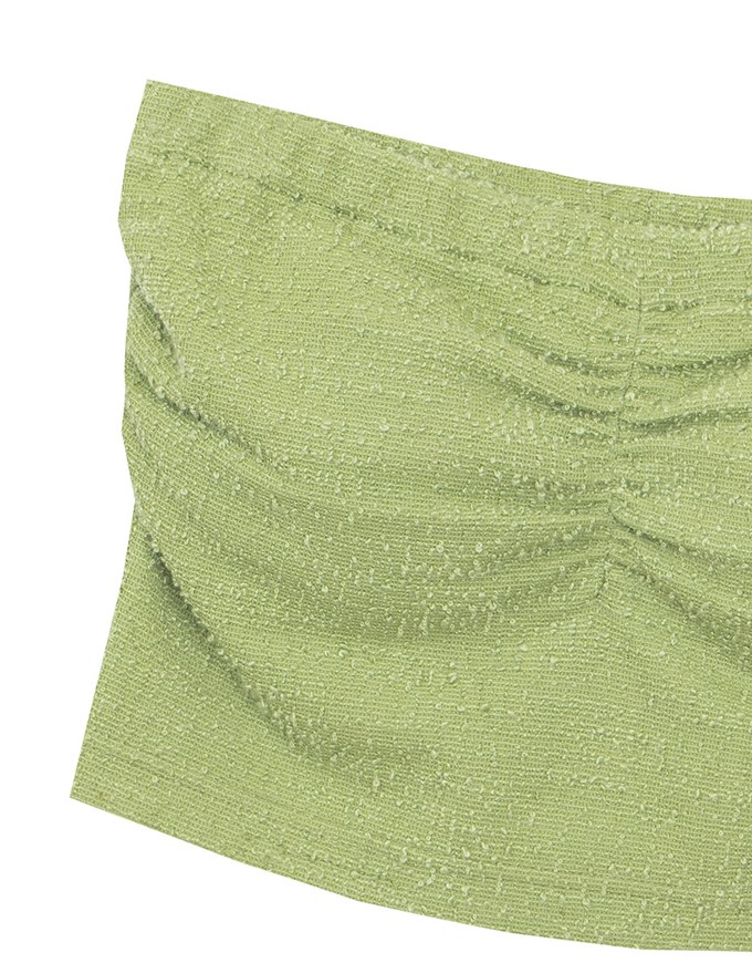 Textured Strapless Ruched Padded Bandeau Top