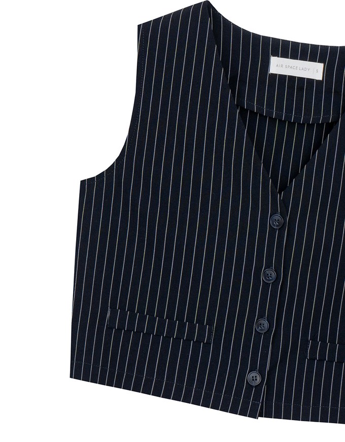Pinstripe V Neck Buttoned Crop Blazer Vest Top
