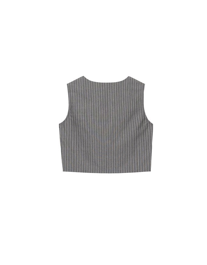 Pinstripe V Neck Buttoned Crop Blazer Vest Top