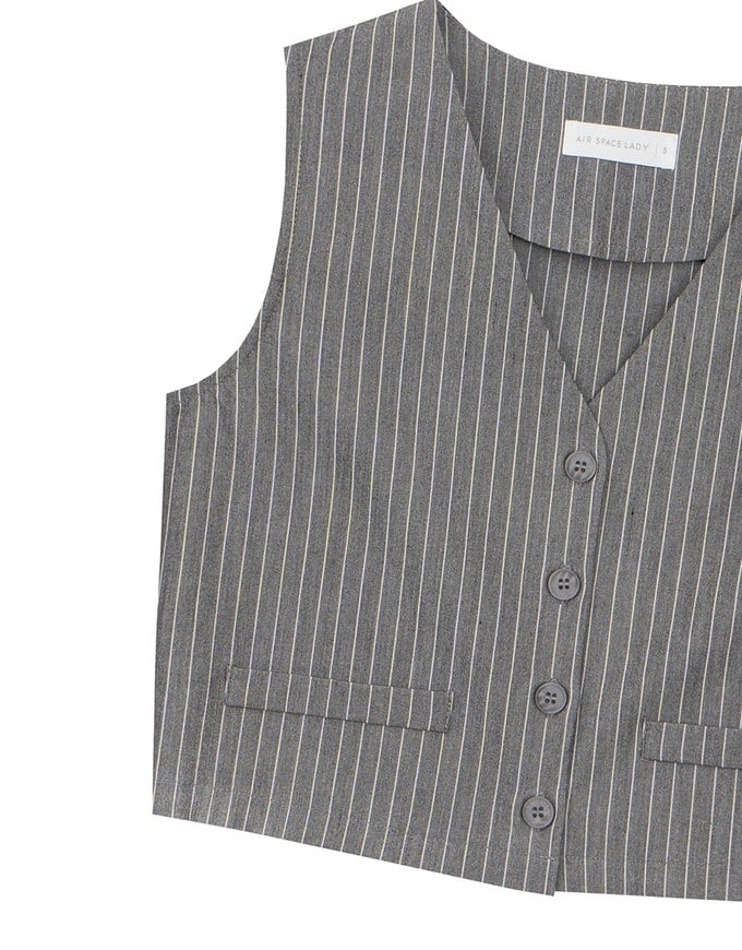 Pinstripe V Neck Buttoned Crop Blazer Vest Top