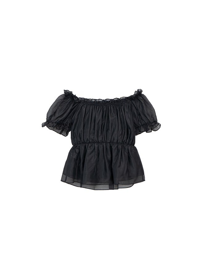 Off Shoulder Sheer Ruffle Chiffon Padded Top