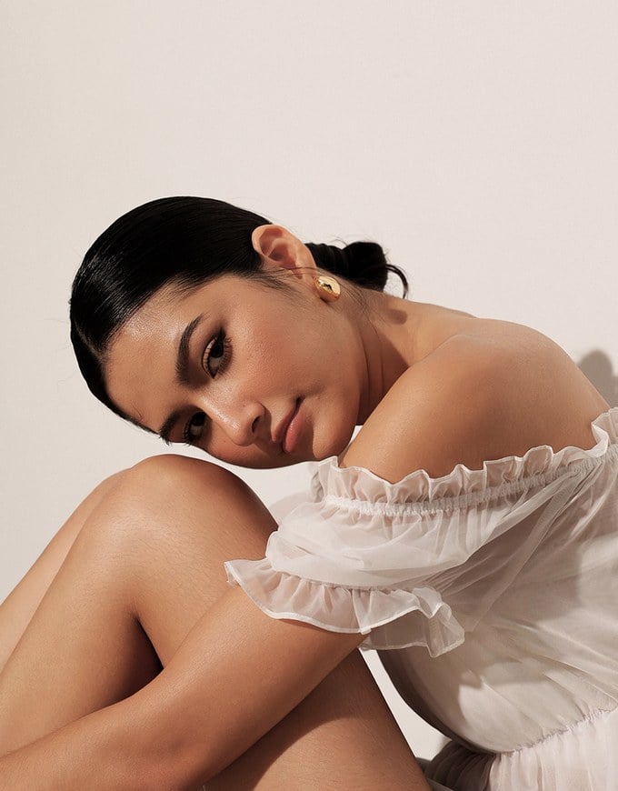 Off Shoulder Sheer Ruffle Chiffon Padded Top