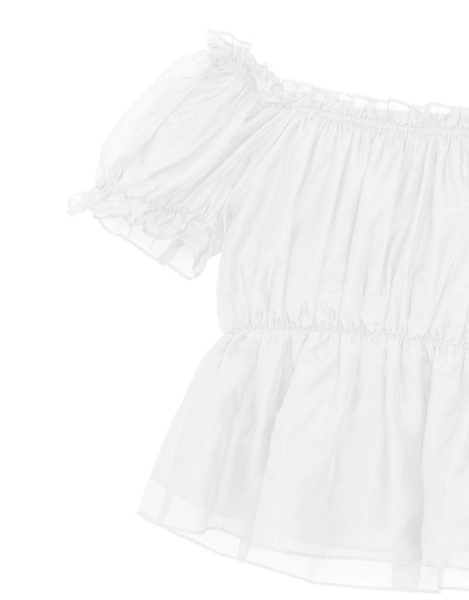 Off Shoulder Sheer Ruffle Chiffon Padded Top