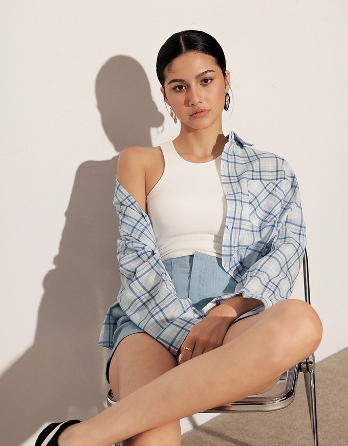 Long Sleeve Oversized Checkered Flannel Shirt Blouse