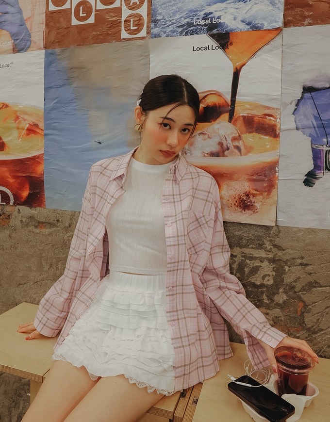 Long Sleeve Oversized Checkered Flannel Shirt Blouse