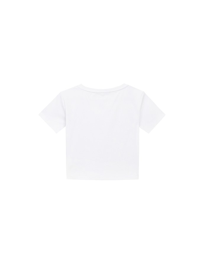 Short Sleeve Rhinestone Lettering Fitted Cropped Tee