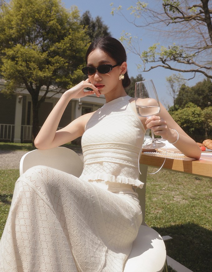 Argyle Textured Knit Flare Maxi Skirt