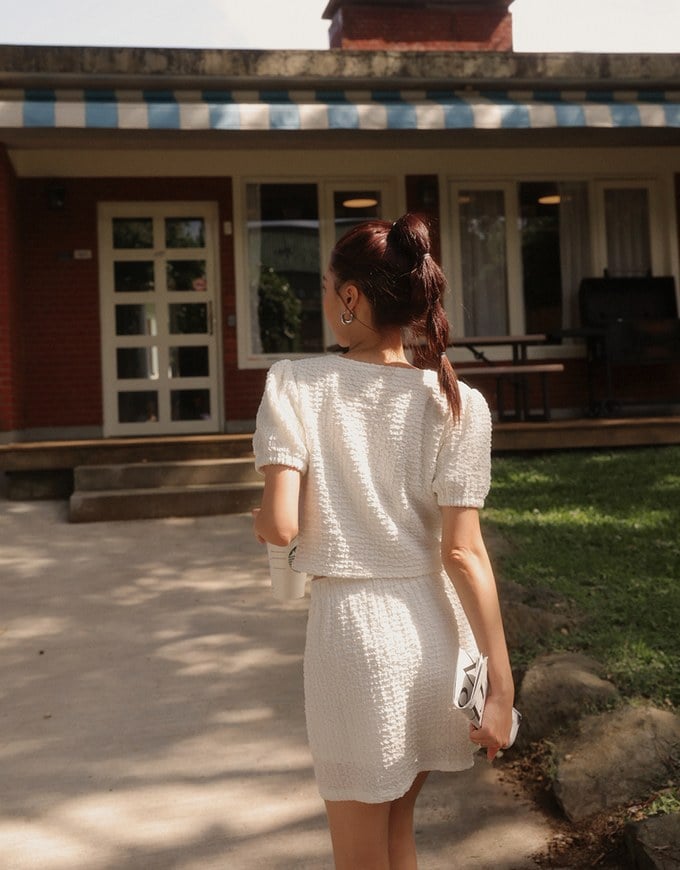 High Waist Crinkled Texture Fitted Mini Skirt