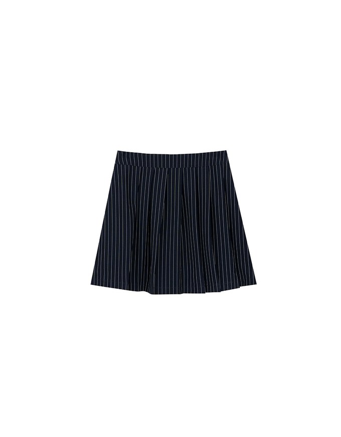 High Waisted Pinstripe Pleated Mini Skirt