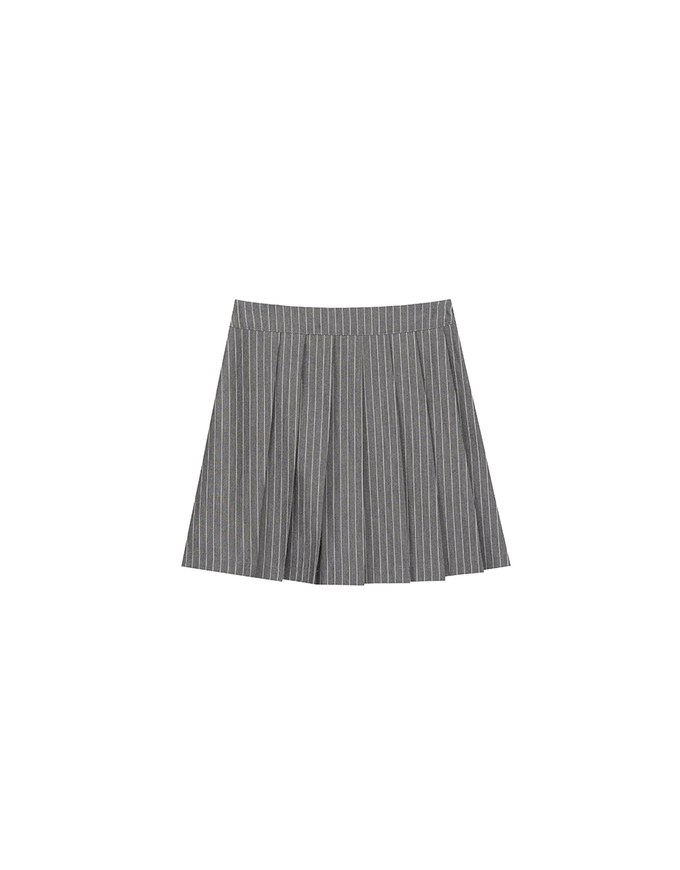 High Waisted Pinstripe Pleated Mini Skirt
