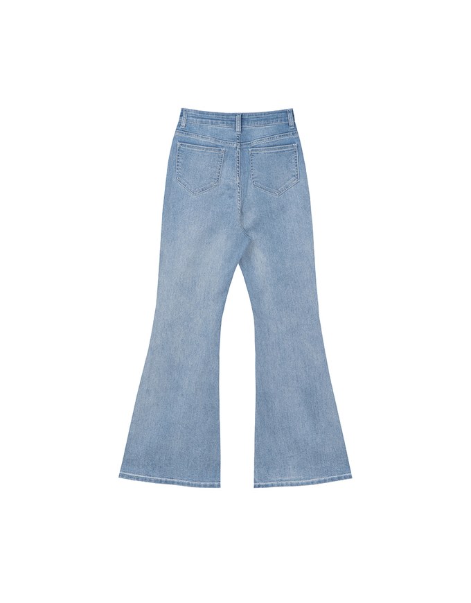 Vintage Wash High Waist Cooling Stretch Jeans Denim Flare Pants