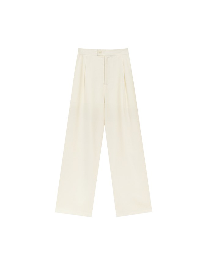 Textured Check High Waist Wide Leg Pleated Trousers