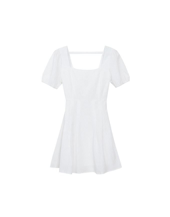 AIRY HOURGLASS Puff Sleeve A Line Mini Dress with Elegant Square Neckline