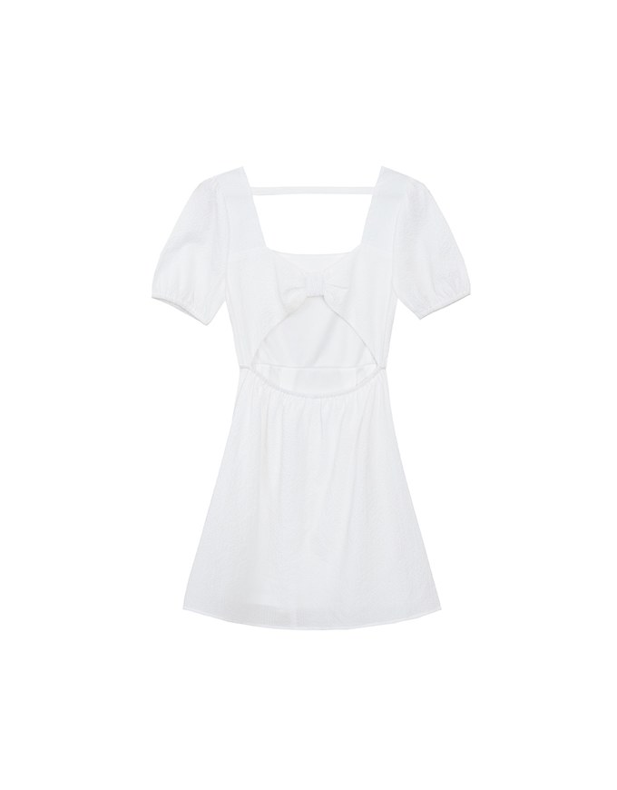 AIRY HOURGLASS Puff Sleeve A Line Mini Dress with Elegant Square Neckline