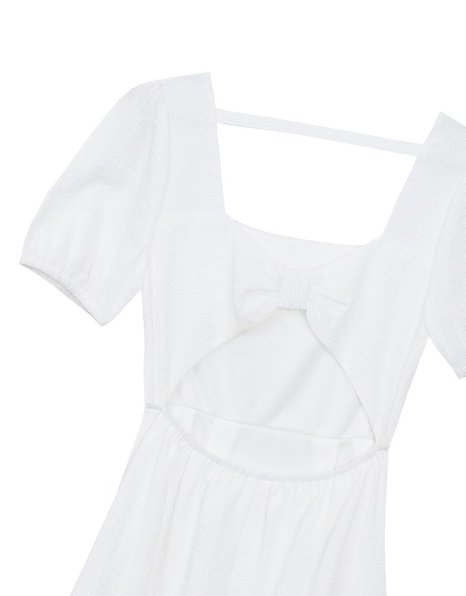 AIRY HOURGLASS Puff Sleeve A Line Mini Dress with Elegant Square Neckline