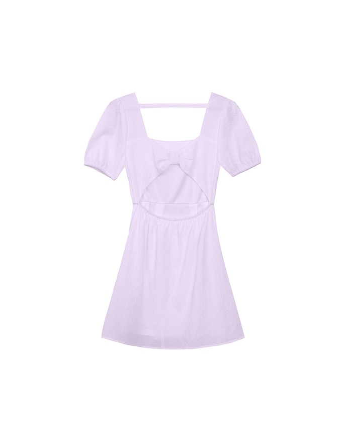 AIRY HOURGLASS Puff Sleeve A Line Mini Dress with Elegant Square Neckline