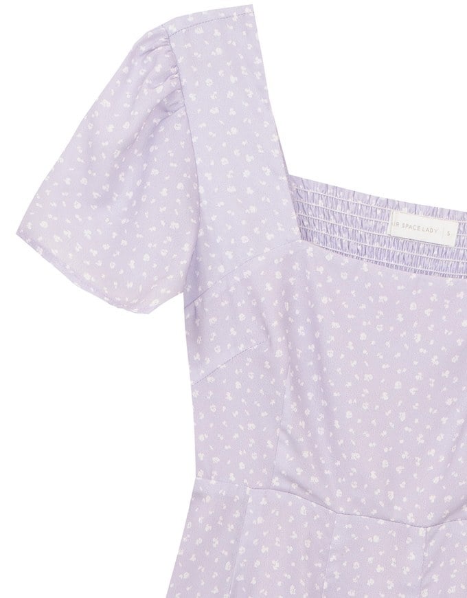 Square Neck Puff Sleeve Ditzy Floral Flare Mini Dress
