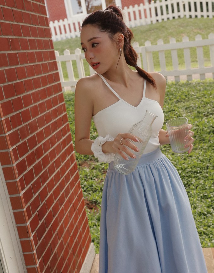 Halter V Neck Spliced Camisole Padded Maxi Dress