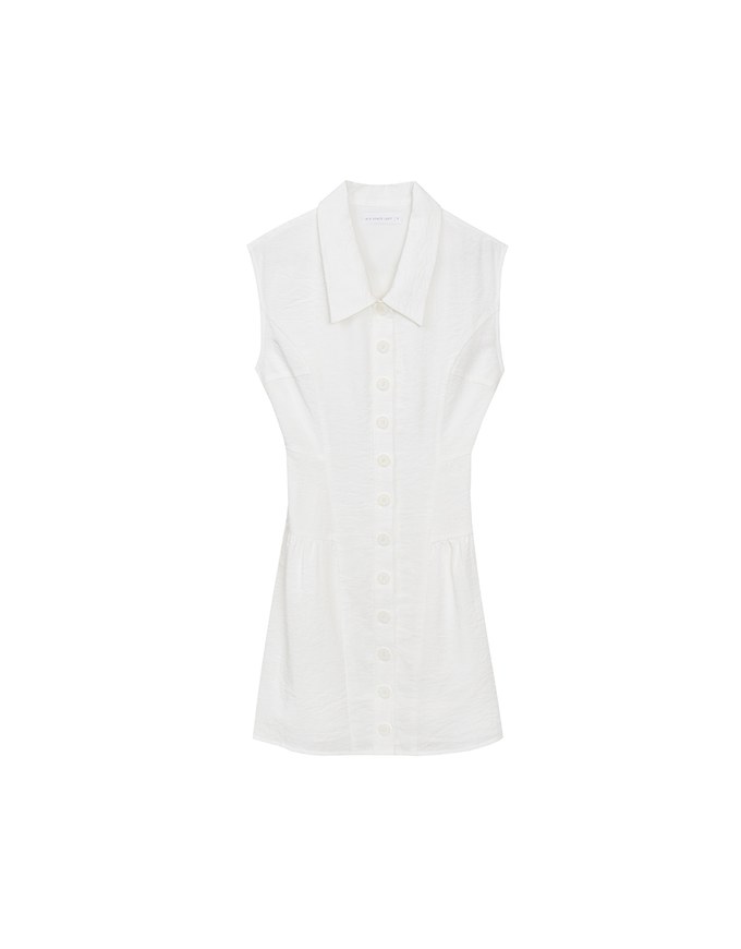 Collared Sleeveless Button Front Mini Shirt Dress