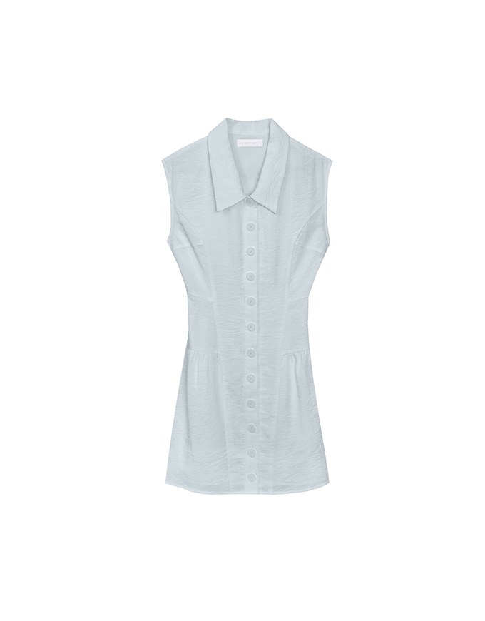 Collared Sleeveless Button Front Mini Shirt Dress