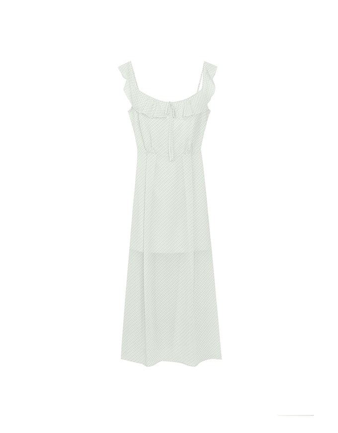 Sheer Ruffle Gingham Sleeveless Padded Maxi Dress