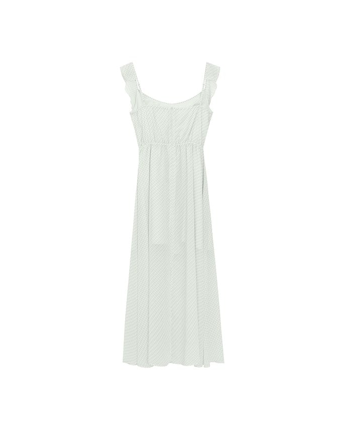 Sheer Ruffle Gingham Sleeveless Padded Maxi Dress