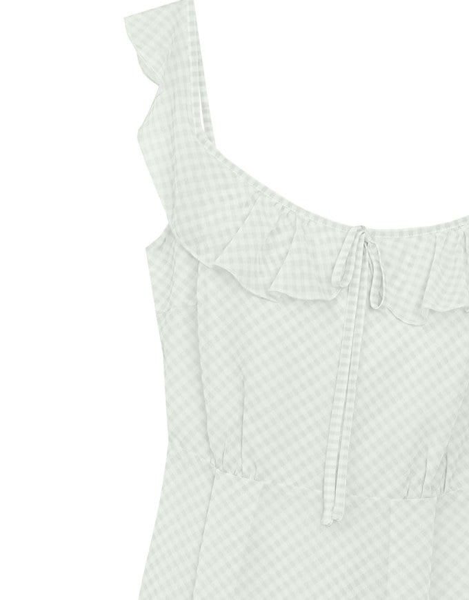 Sheer Ruffle Gingham Sleeveless Padded Maxi Dress