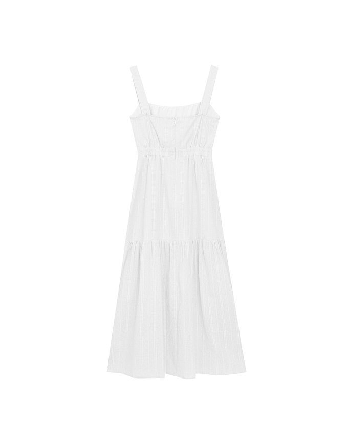 Textured Dot Jacquard Flared Maxi Dress with Slit Detail