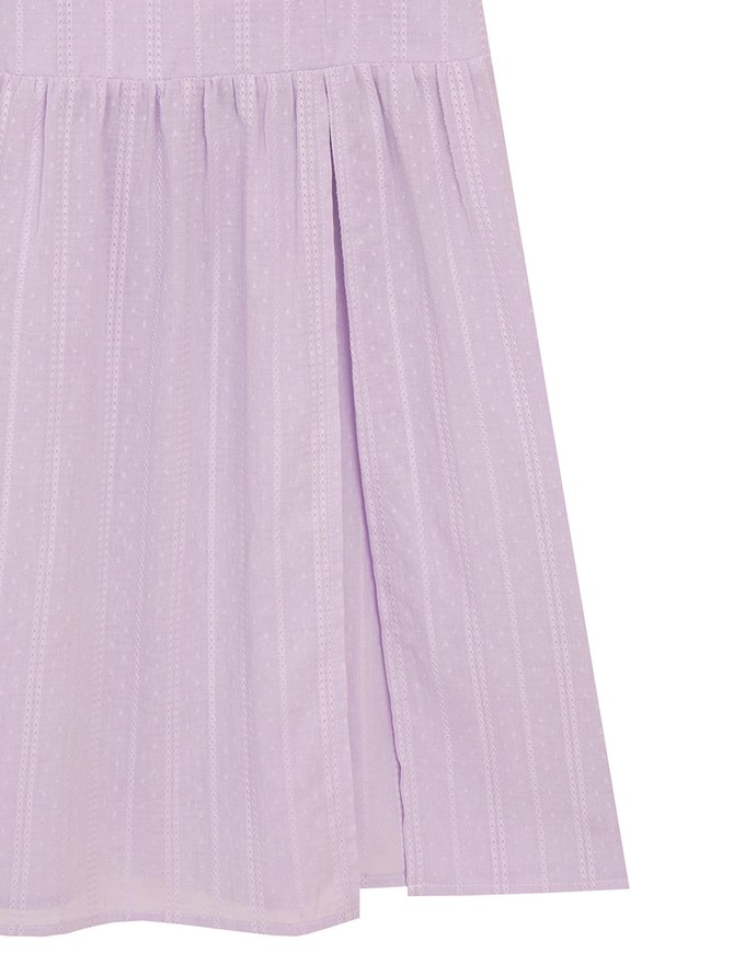 Textured Dot Jacquard Flared Maxi Dress with Slit Detail