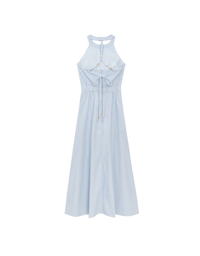 Beaded Back Tie Halterneck Padded Maxi Dress