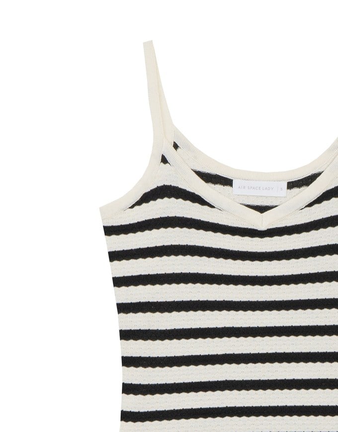Contrast Trim V Neck Striped Knit Cami Fitted Maxi Dress