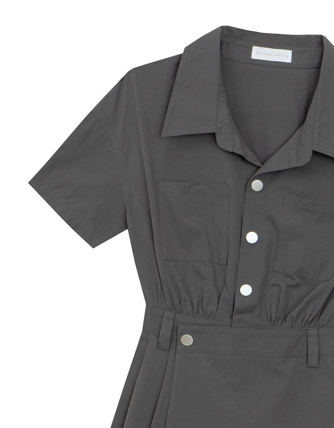Short Sleeve Snap Button Shirt Collar Mini Dress