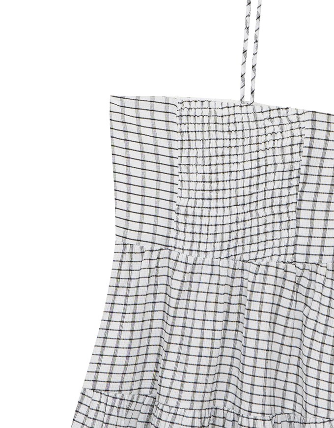 2 Way Halter Tie Gingham Padded Mini Dress with Ruffle Trim