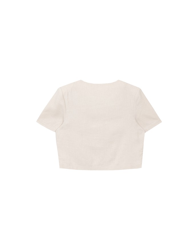 Minimalist Linen Blend Short Sleeve Jacket with Shoulder Pads