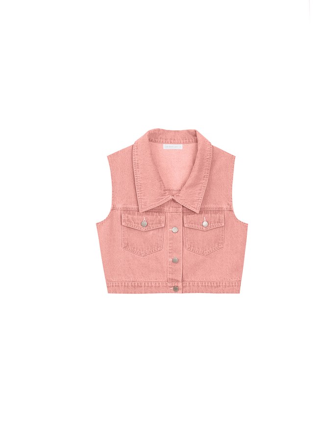 Classic Button Front Cropped Jeans Denim Vest Jacket