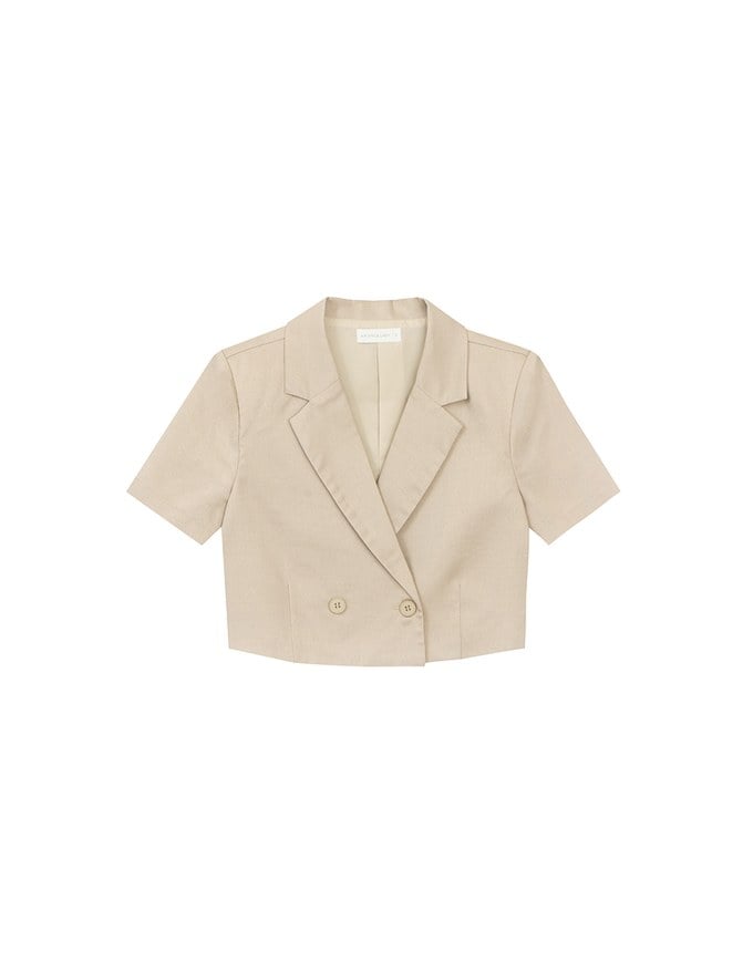 Tailored Short Sleeve Cropped Suit Jacket (with Shoulder Pads)