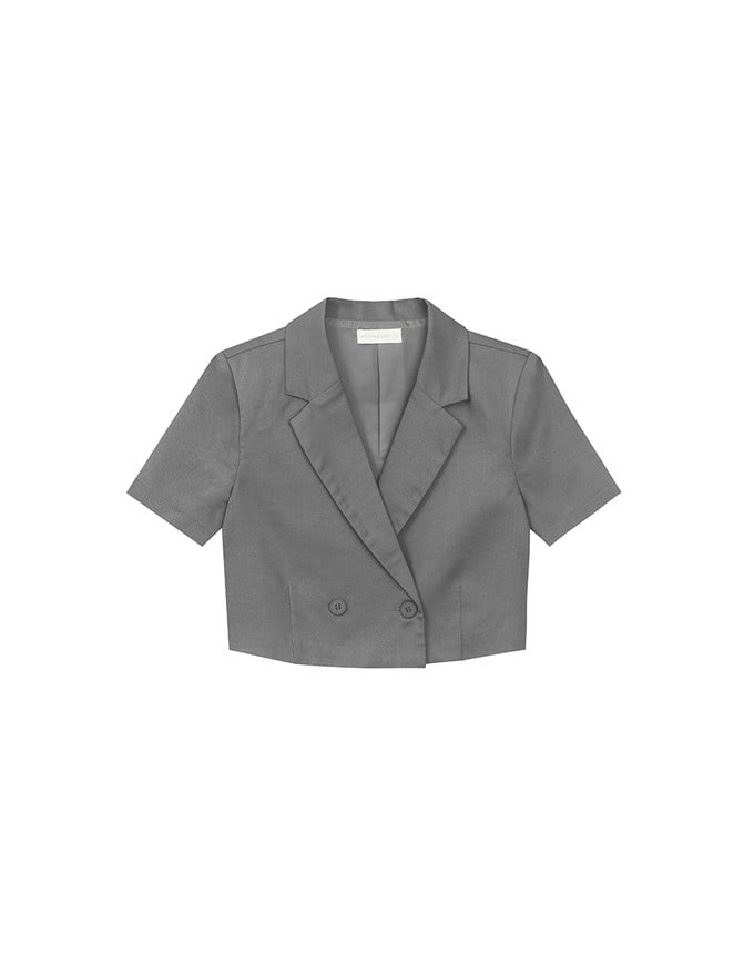Tailored Short Sleeve Cropped Suit Jacket (with Shoulder Pads)