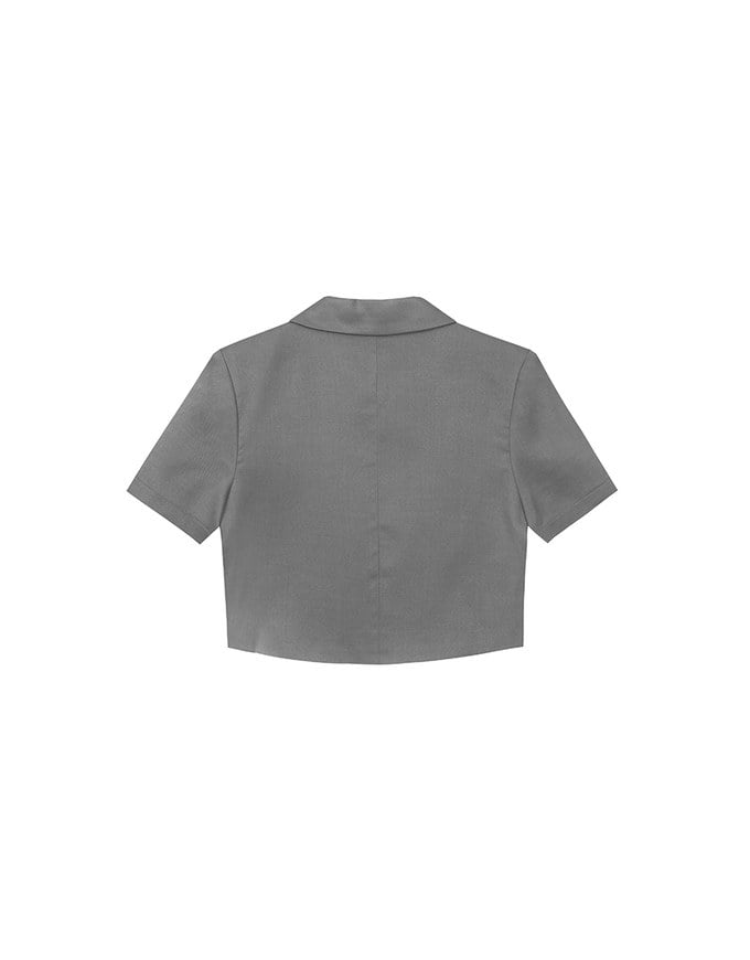 Tailored Short Sleeve Cropped Suit Jacket (with Shoulder Pads)