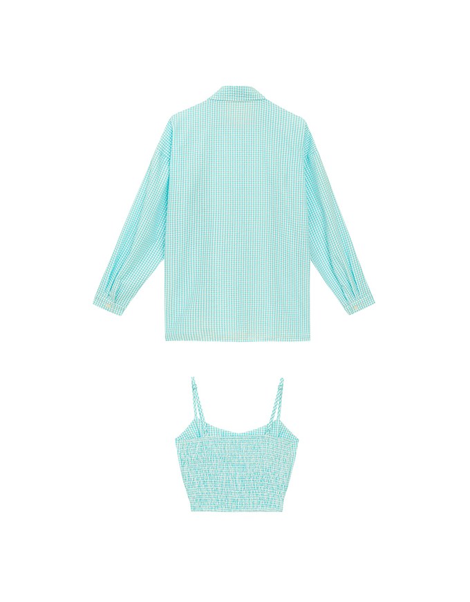 Gingham Outerwear Shirt and Elastic Hem Crop Top Set Wear