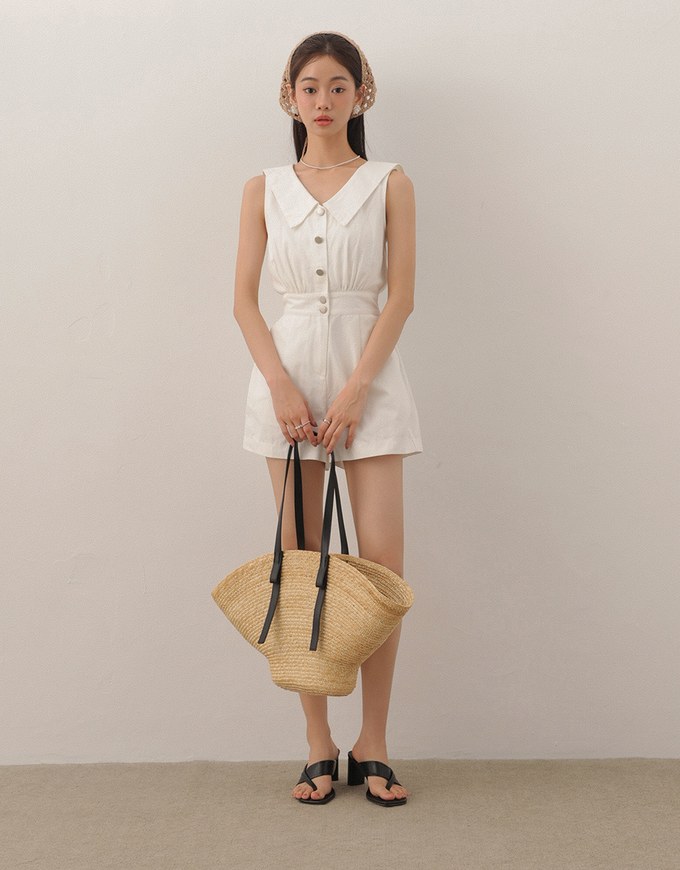 Sailor Collar Sleeveless Button Front Jumsuit