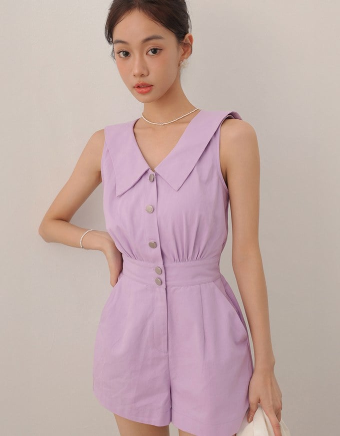 Sailor Collar Sleeveless Button Front Jumsuit