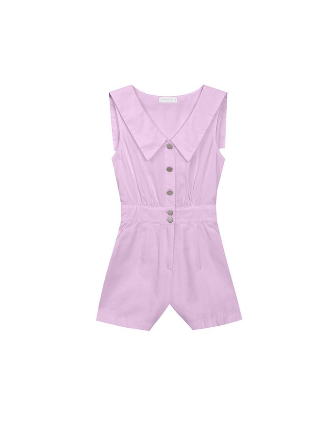 Sailor Collar Sleeveless Button Front Jumsuit