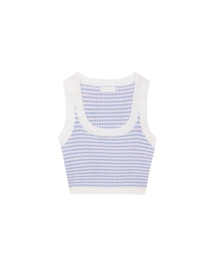 Contrast Trim Houndstooth Patterned Knit Tank Top