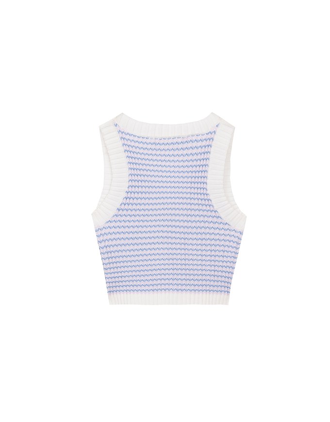 Contrast Trim Houndstooth Patterned Knit Tank Top