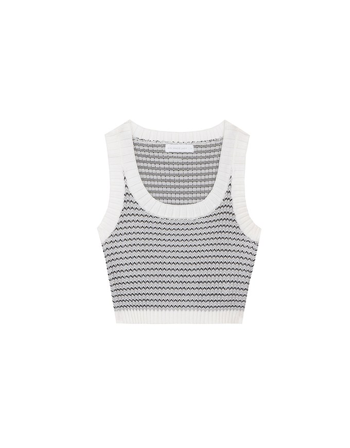 Contrast Trim Houndstooth Patterned Knit Tank Top