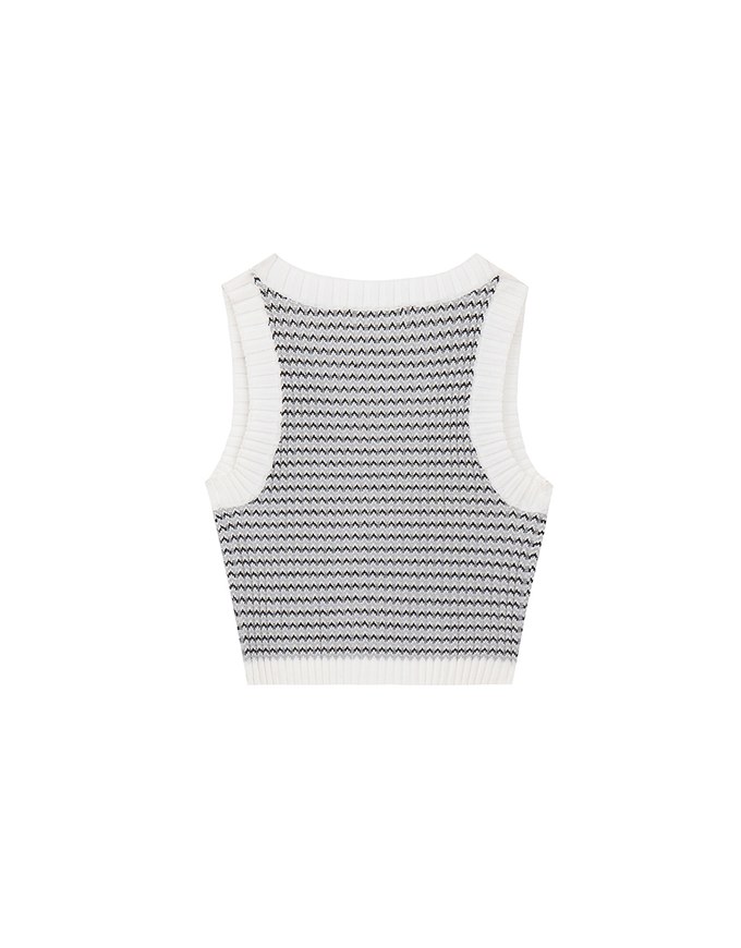 Contrast Trim Houndstooth Patterned Knit Tank Top