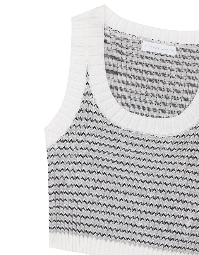 Contrast Trim Houndstooth Patterned Knit Tank Top